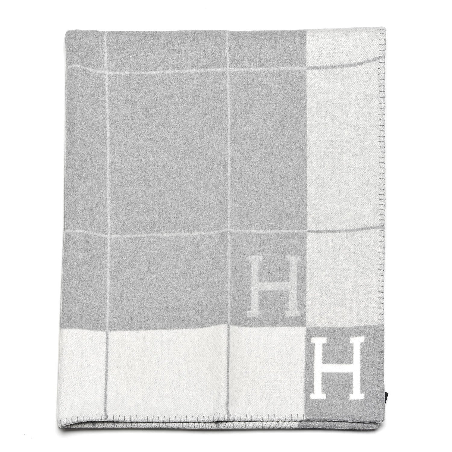 Hermes Wool Cashmere Avalon III Blanket Ecru Gris Clair 1 of 4