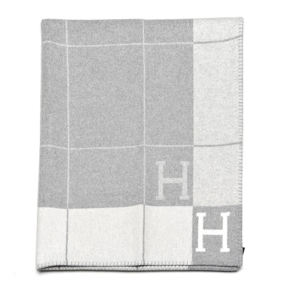 Hermes Wool Cashmere Avalon III Blanket Ecru Gris Clair 1 of 4