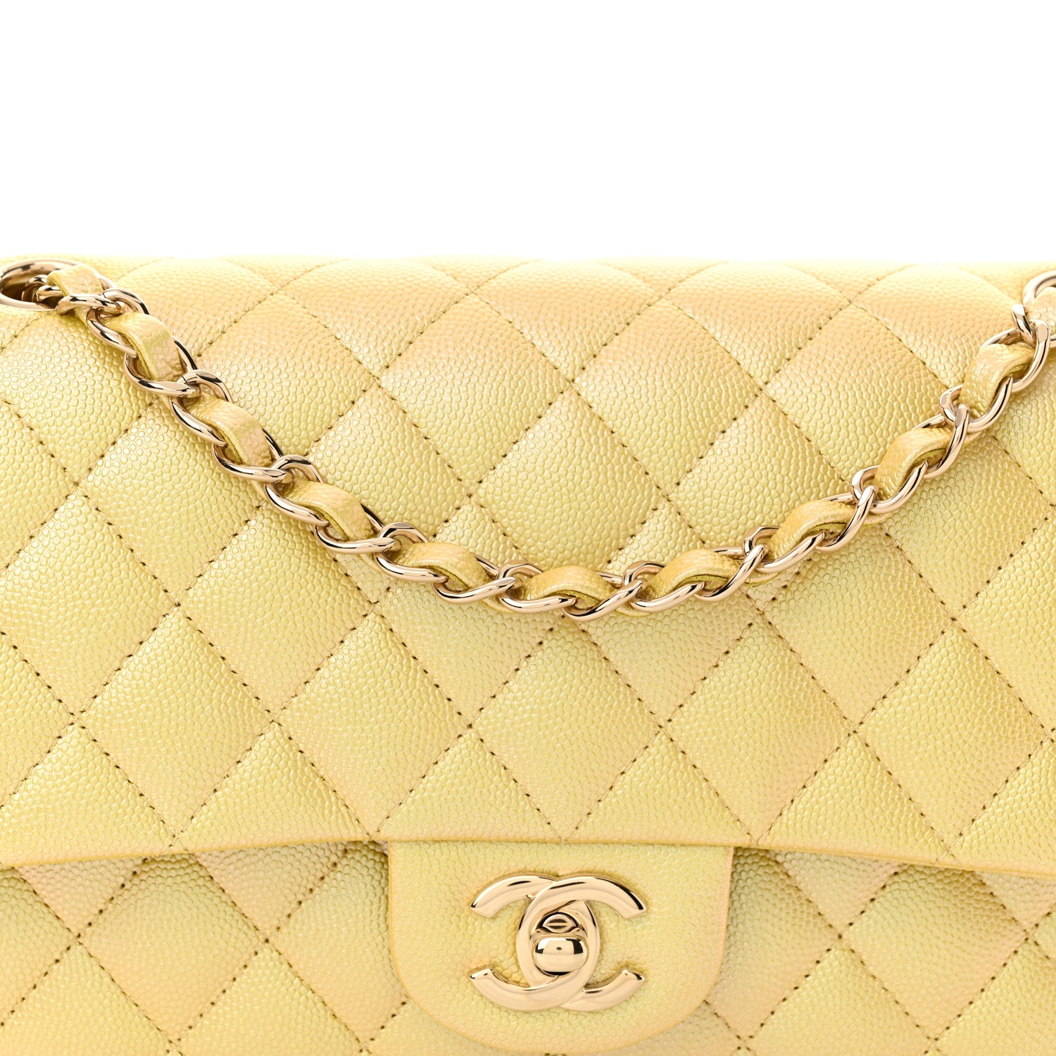 Chanel Iridescent Caviar Quilted Medium Double Flap Yellow 8 of 11