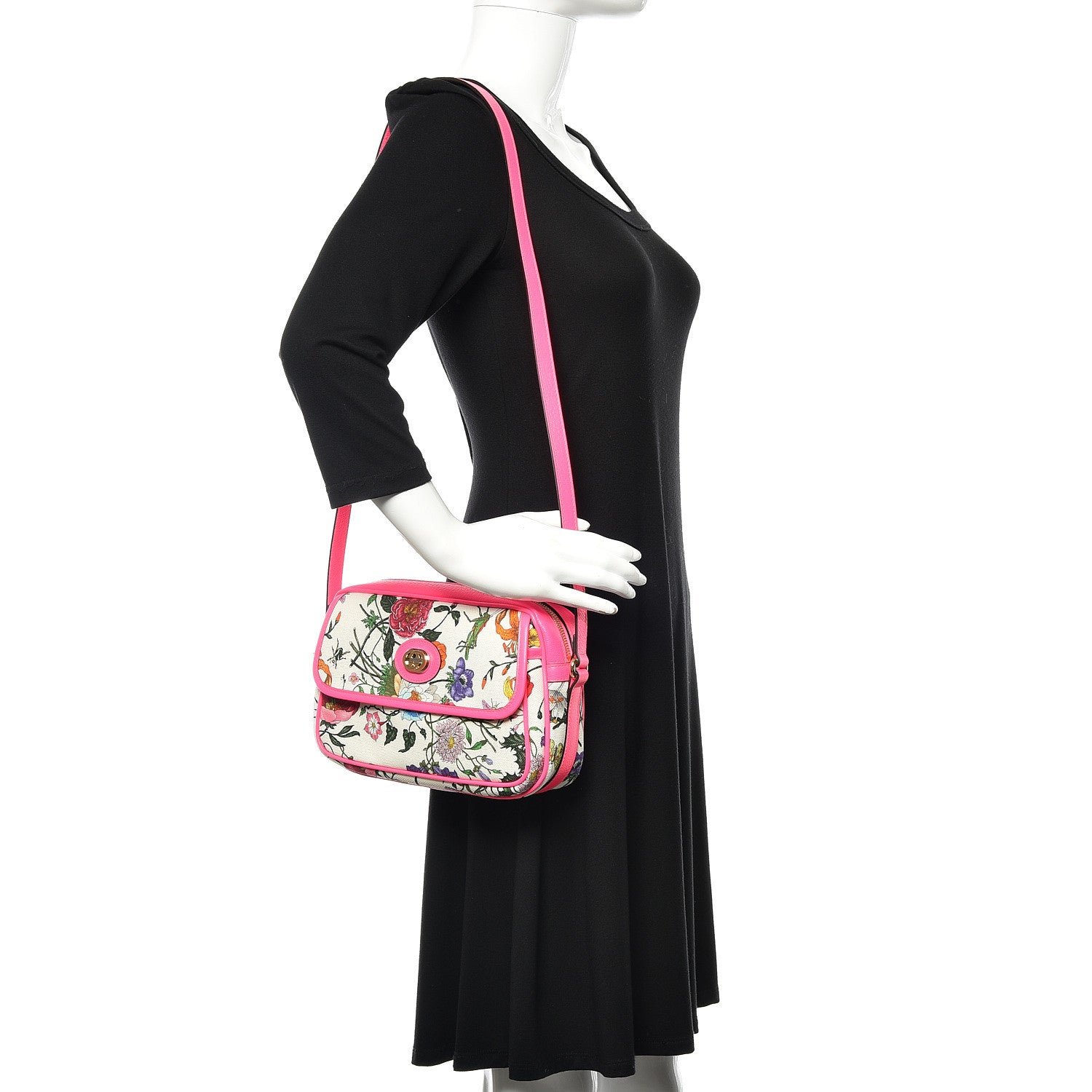 Gucci Canvas Flora Floral Shoulder Bag White Fuchsia Fluo 2 of 10