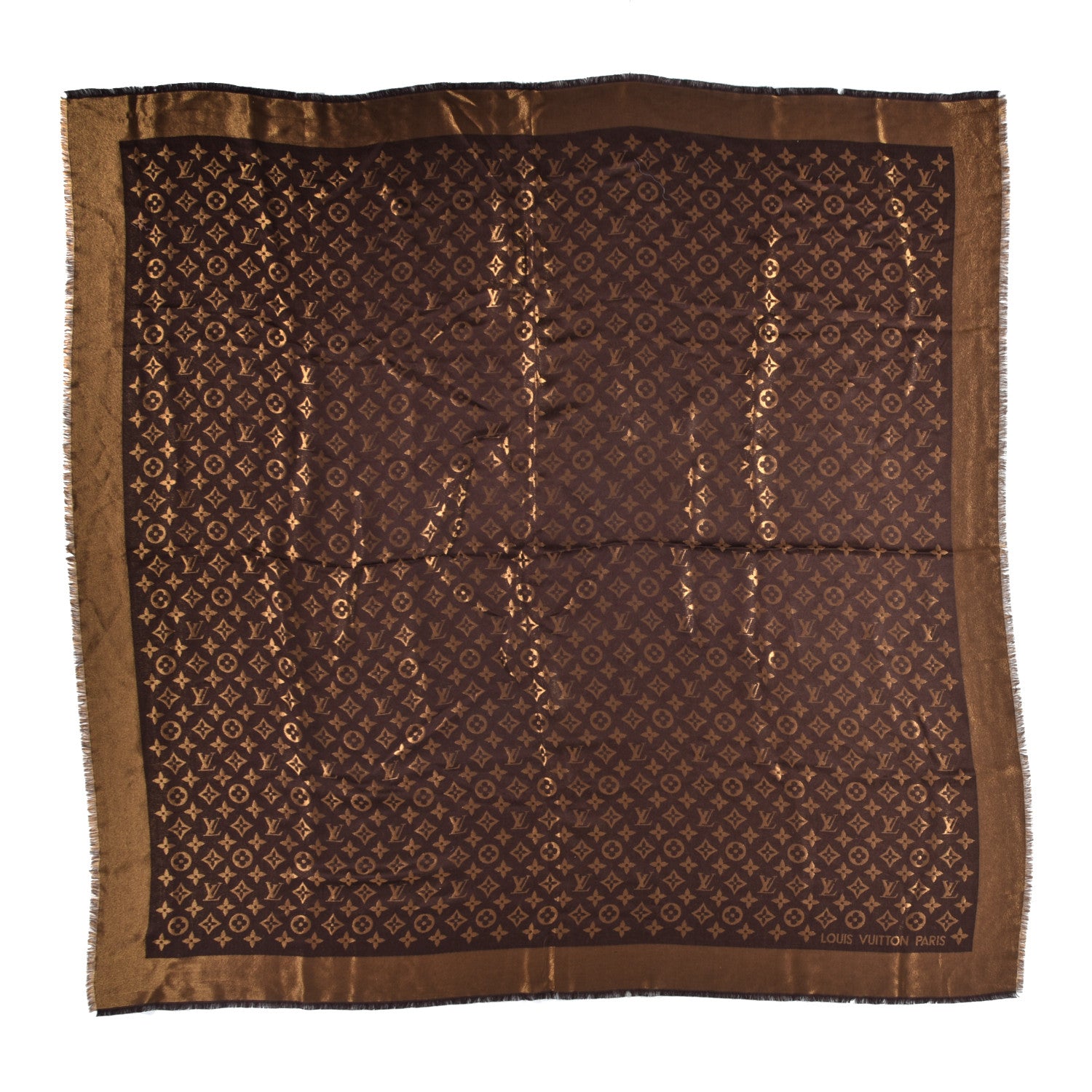 Louis Vuitton Silk Wool Monogram Shine Shawl Brown 1 of 3