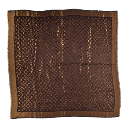 Louis Vuitton Silk Wool Monogram Shine Shawl Brown 1 of 3