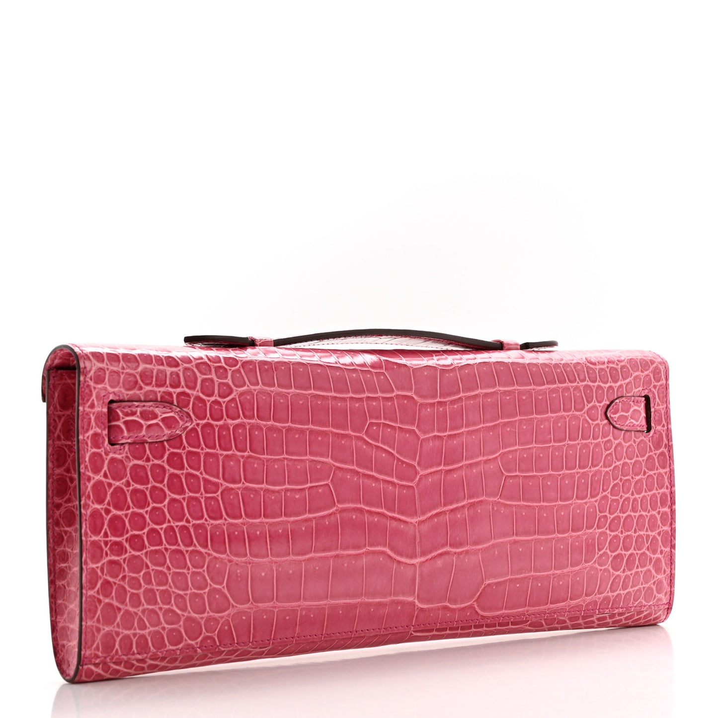 Shiny Porosus Crocodile Kelly Cut Pochette Rose Tyrien