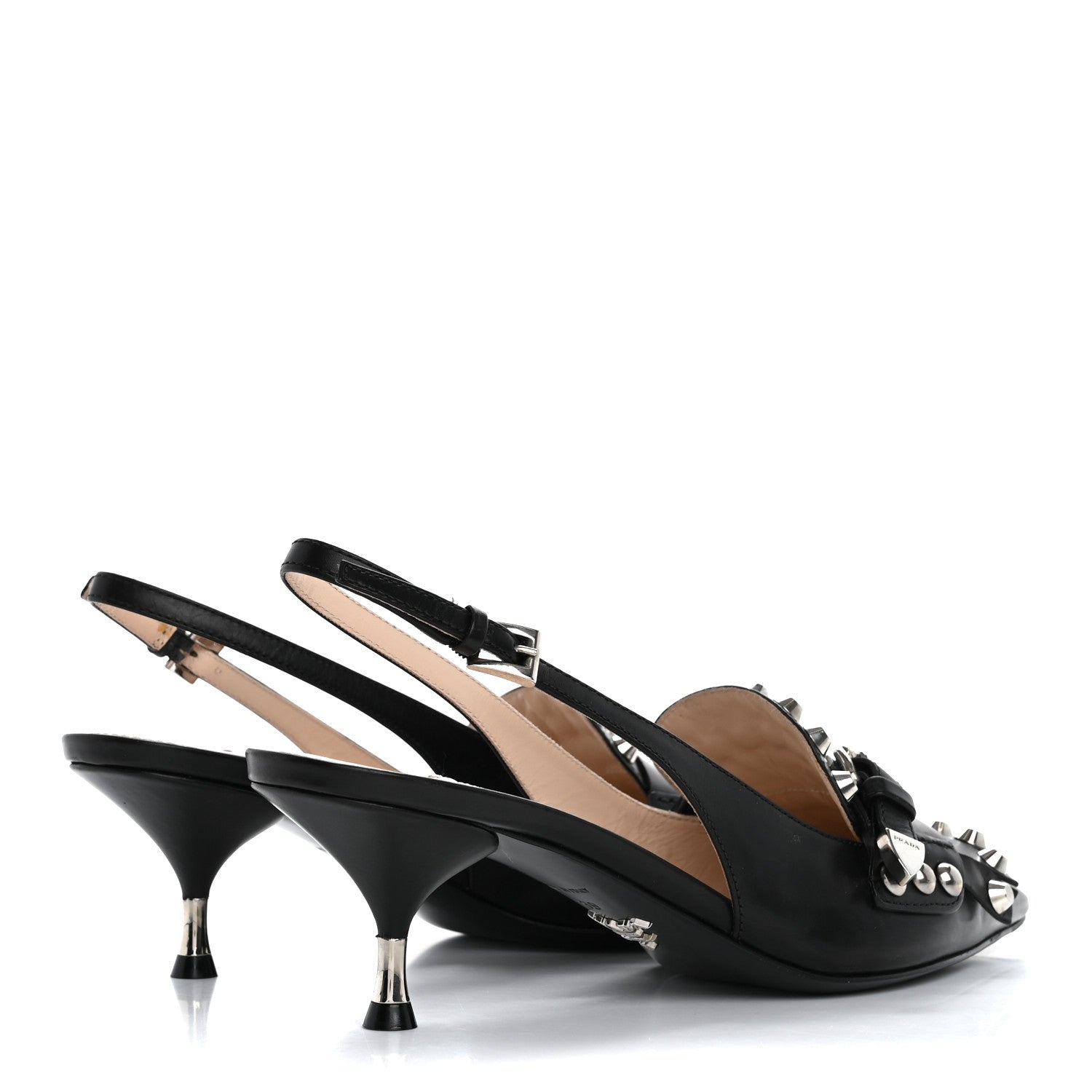 Prada Vitello Lux Studded Pointed Toe Pumps 39 Black 5 of 14
