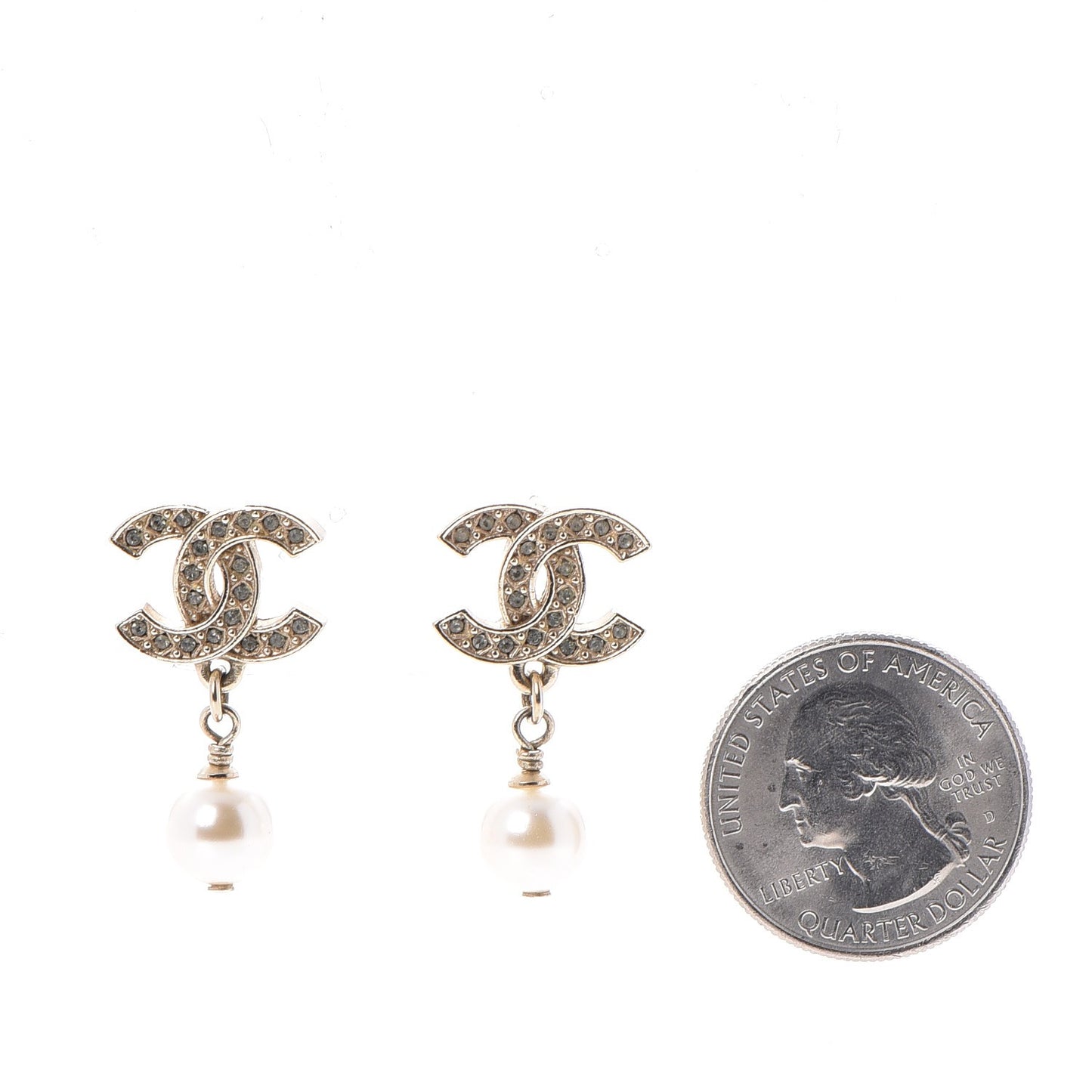 Crystal Pearl CC Drop Earrings Gold