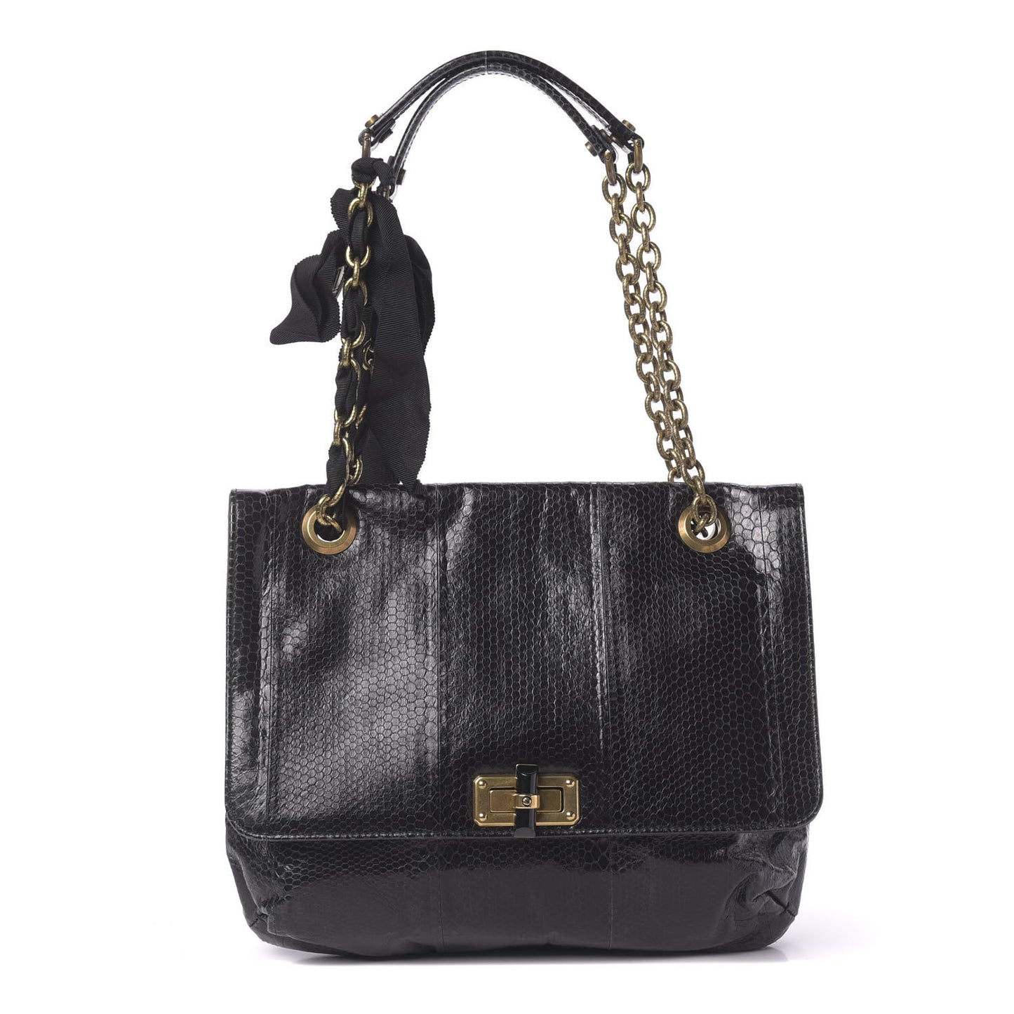 Watersnake Medium Sugar Flap Shoulder Bag Black