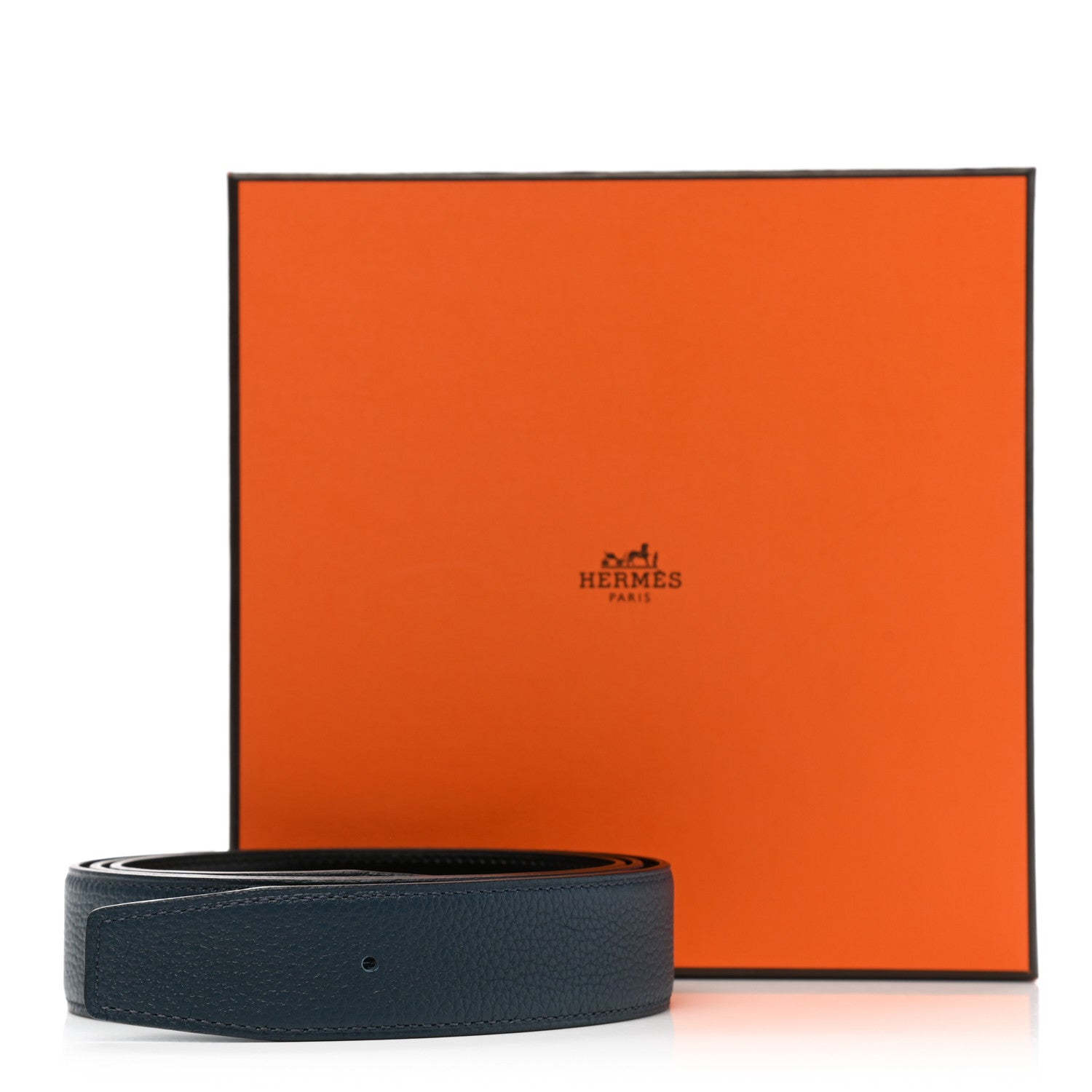 Hermes Box Togo 32mm Belt Strap 105 Black Bleu De Prusse 6 of 6