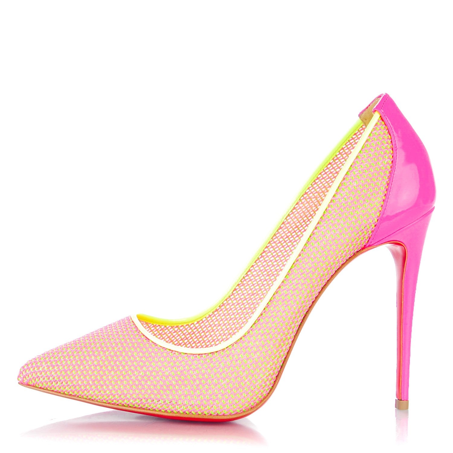 Christian Louboutin Lace Patent Raphia Follies 100 Pumps 37 Shocking Pink 1 of 9