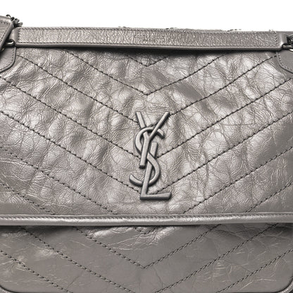 Saint Laurent Crinkled Calfskin Matelasse Monogram Large Niki Chain Satchel Fog 8 of 15