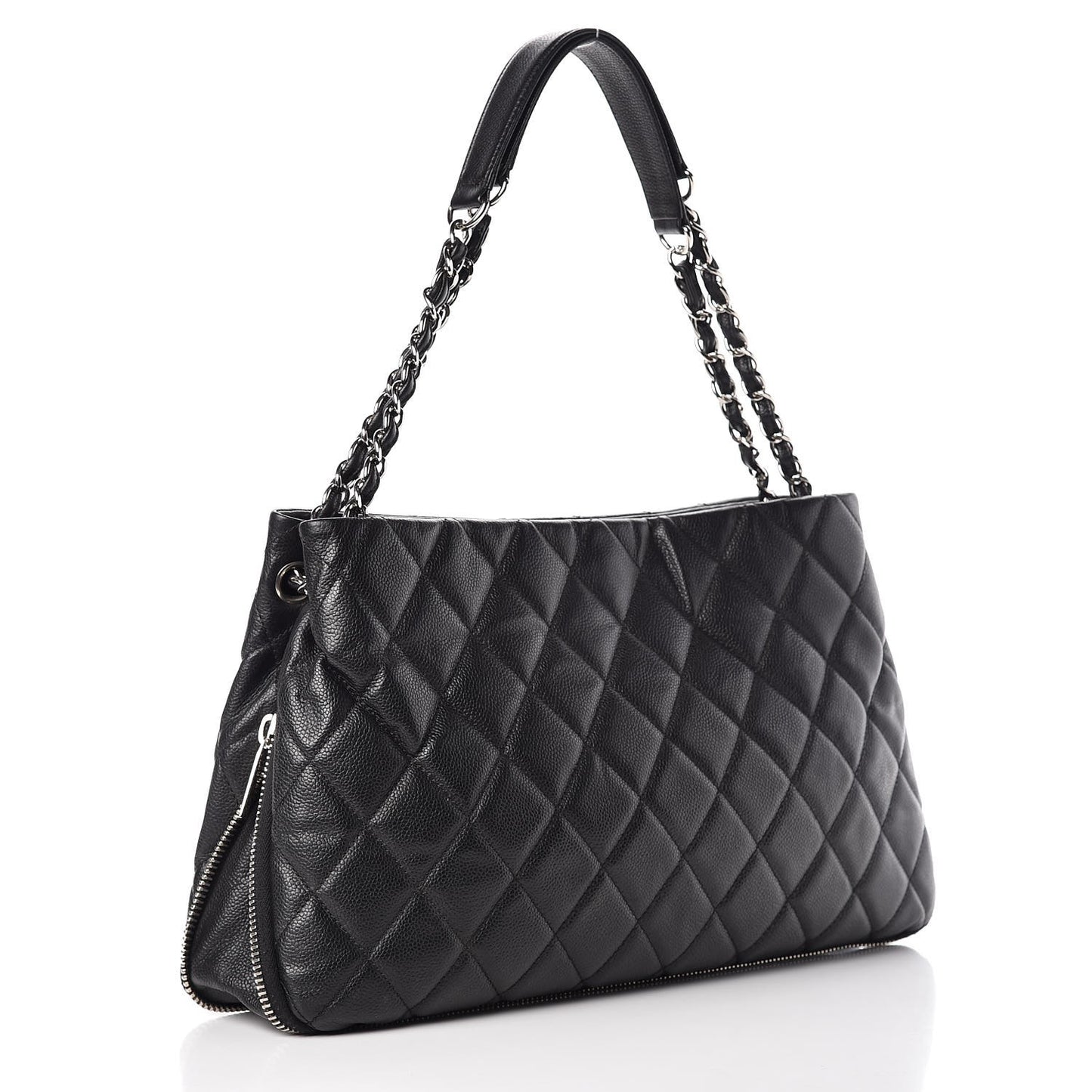 Caviar Quilted Expandable Zip Shoulder Bag Black