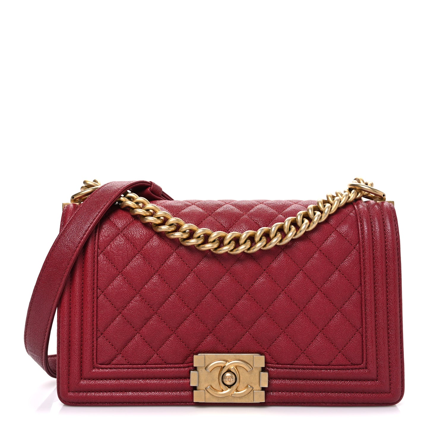 Caviar Quilted Medium Boy Flap Dark Red