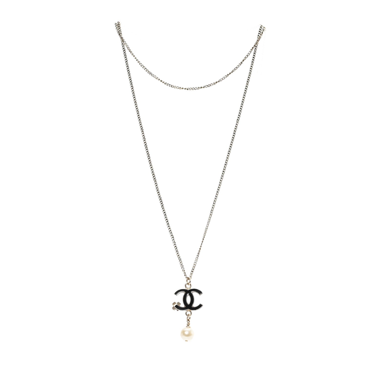 Chanel Resin CC Camellia Flower Pearl Necklace Gold Black 3 of 4
