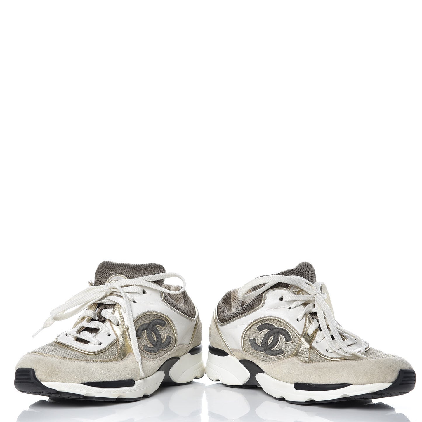 Suede Calfskin CC Sneakers 37 Beige Gold