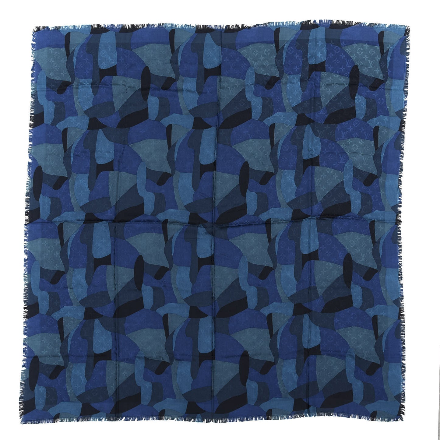 Silk Wool Monogram Camouflage Shawl Blue