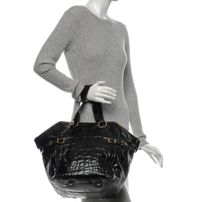 Saint Laurent Patent Crocodile Embossed Medium Downtown Tote Black 2 of 7
