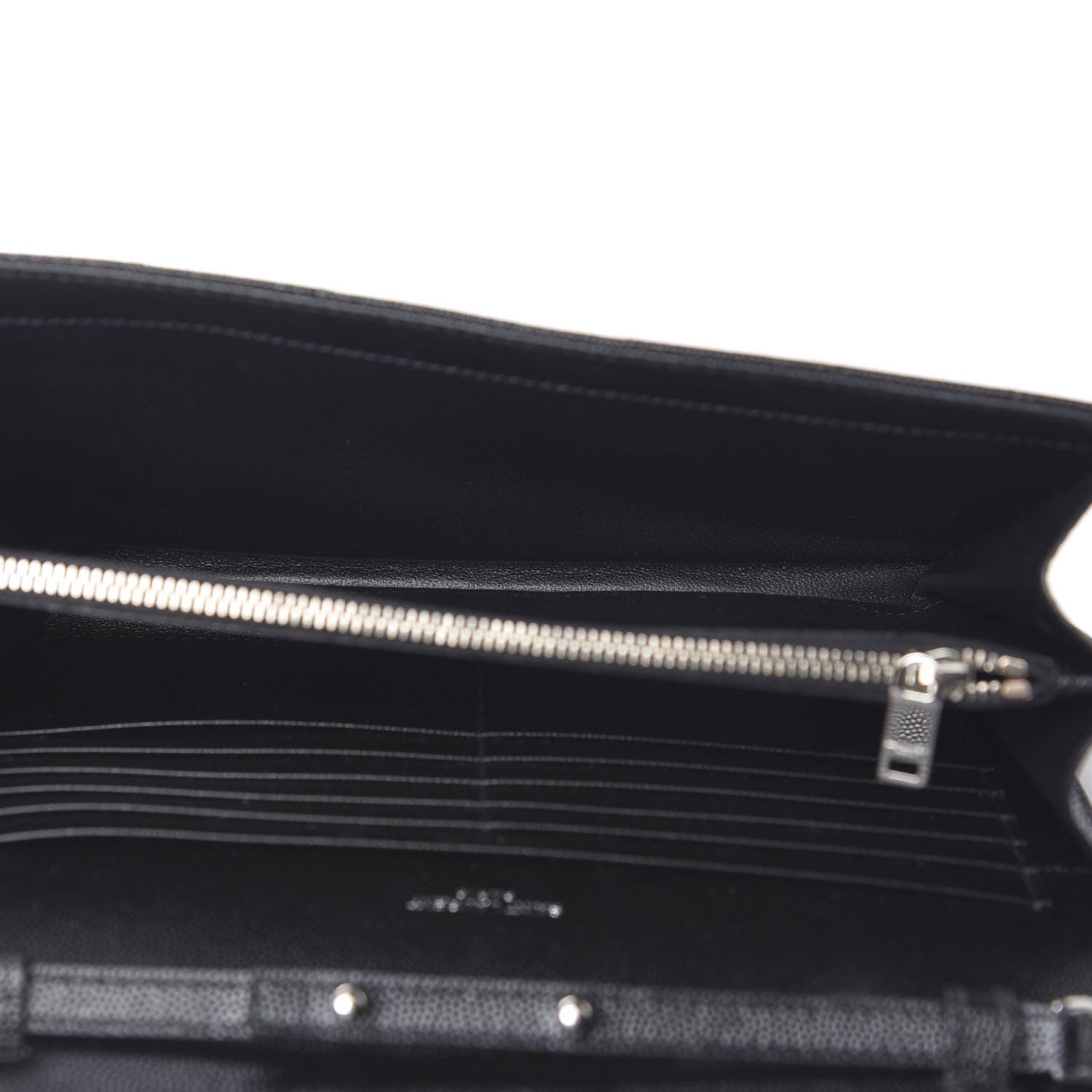 Saint Laurent Grain De Poudre Matelasse Chevron Monogram Chain Wallet Black 4 of 9