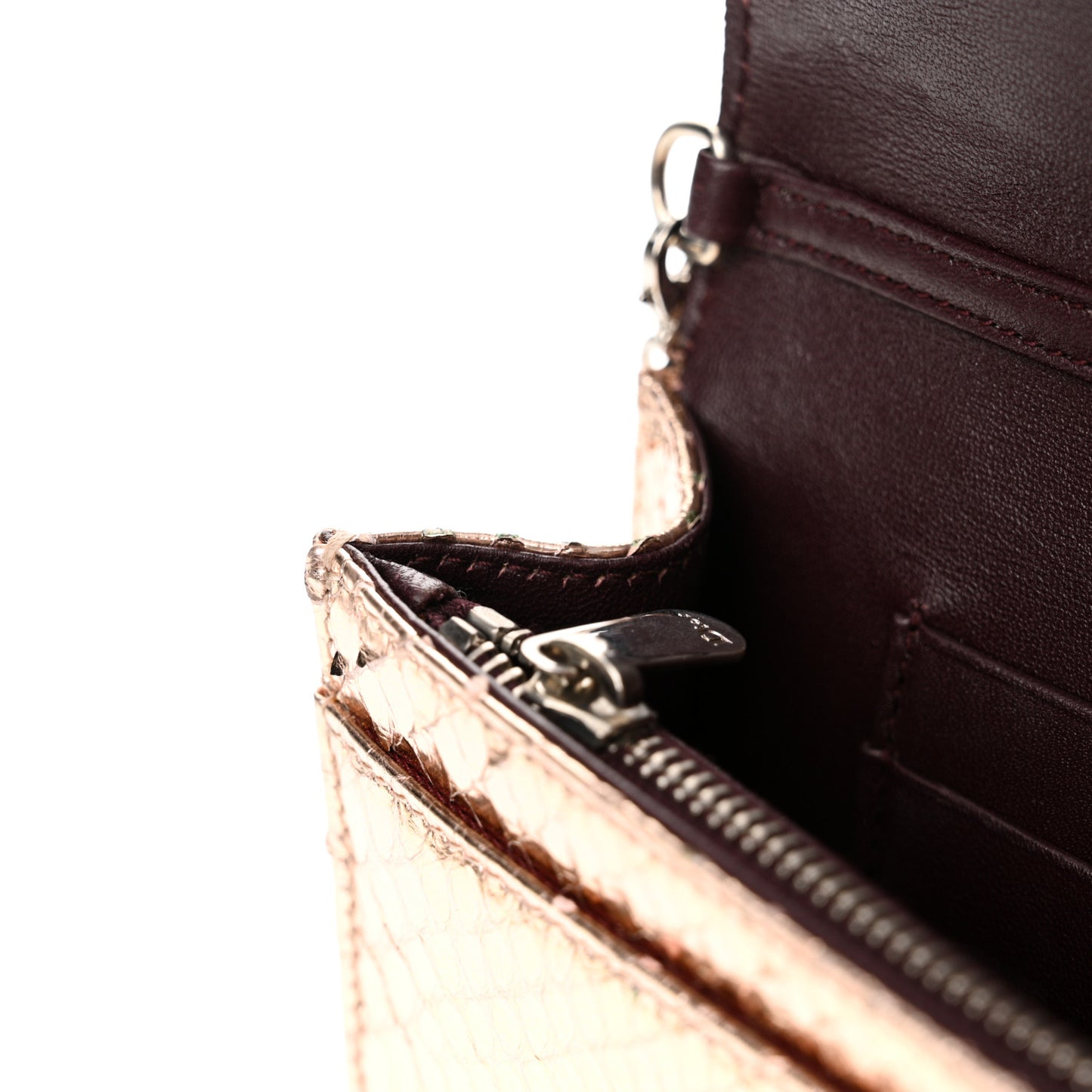 Snakeskin Diorama Wallet on Chain Pouch Rose Gold