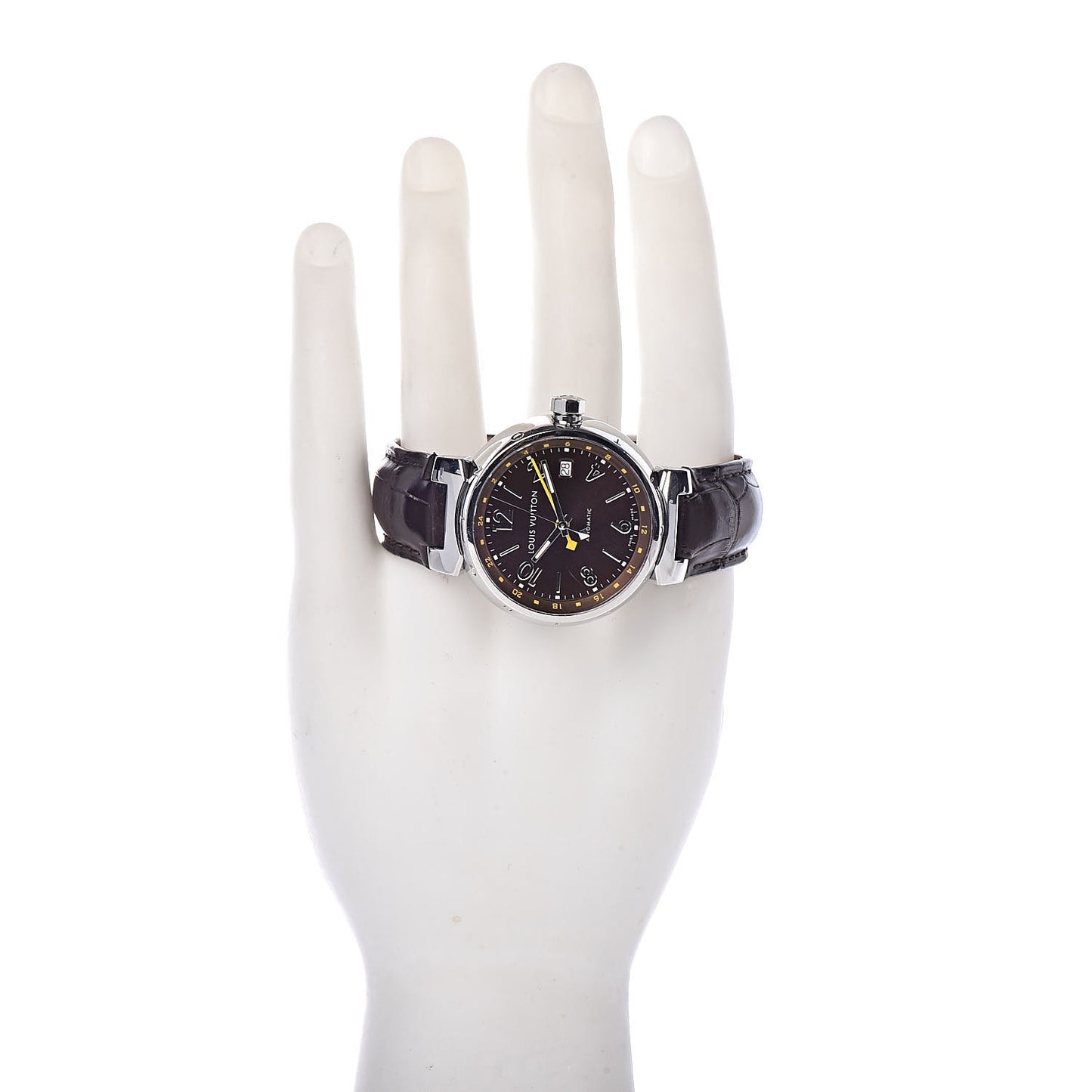 Stainless Steel Alligator 39mm Tambour GMT Automatic Watch Brown