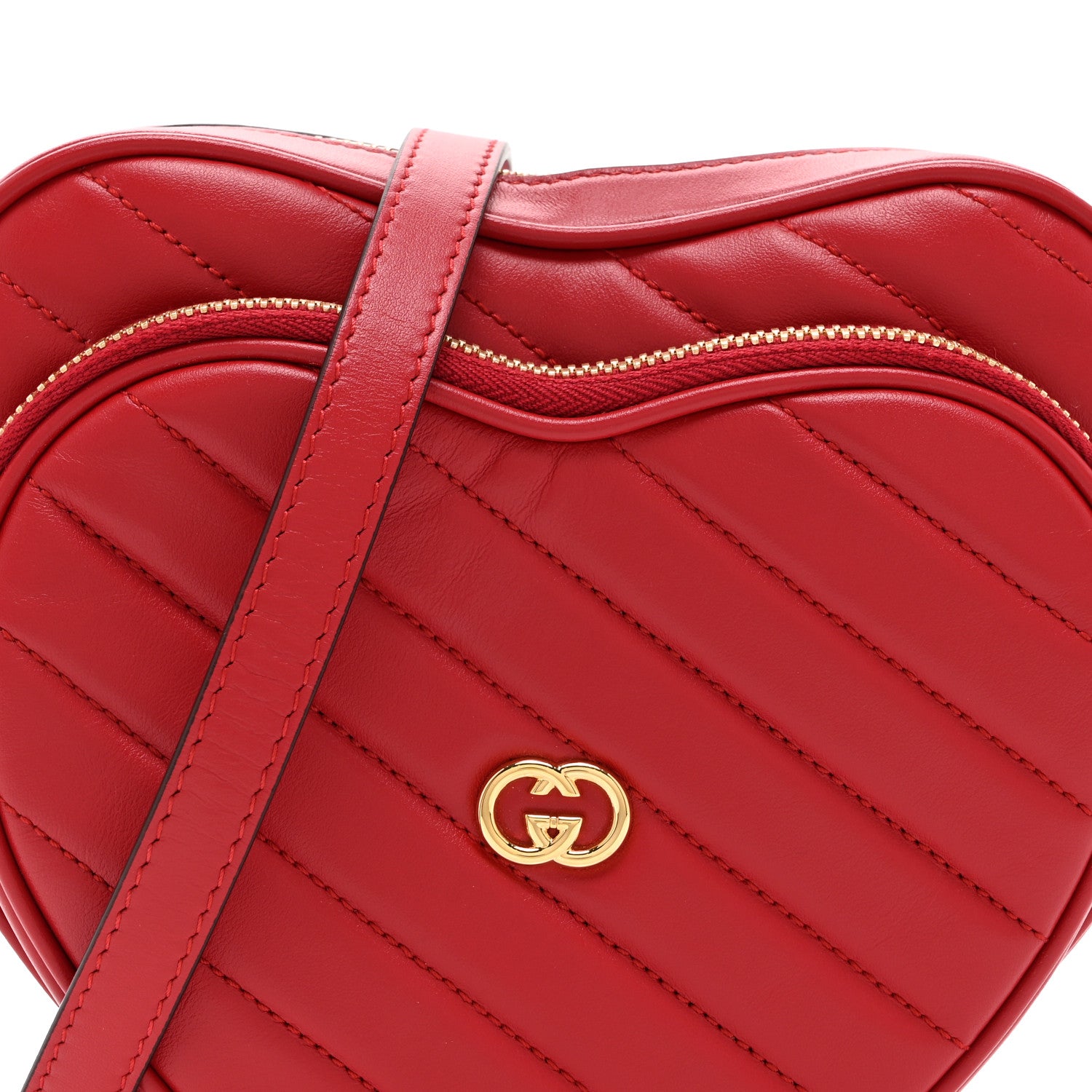 Gucci Calfskin Matelasse Diagonal Mini Interlocking G Heart Shoulder Bag Hibiscus Red 9 of 11
