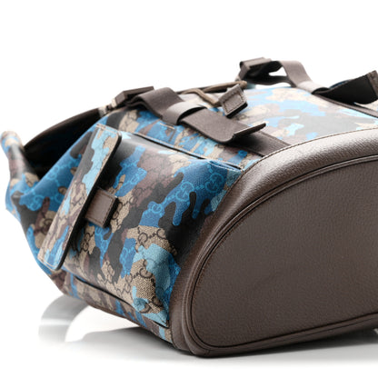 Gucci GG Supreme Monogram Camouflage Large Backpack Beige Ebony New Acero Blue 9 of 10