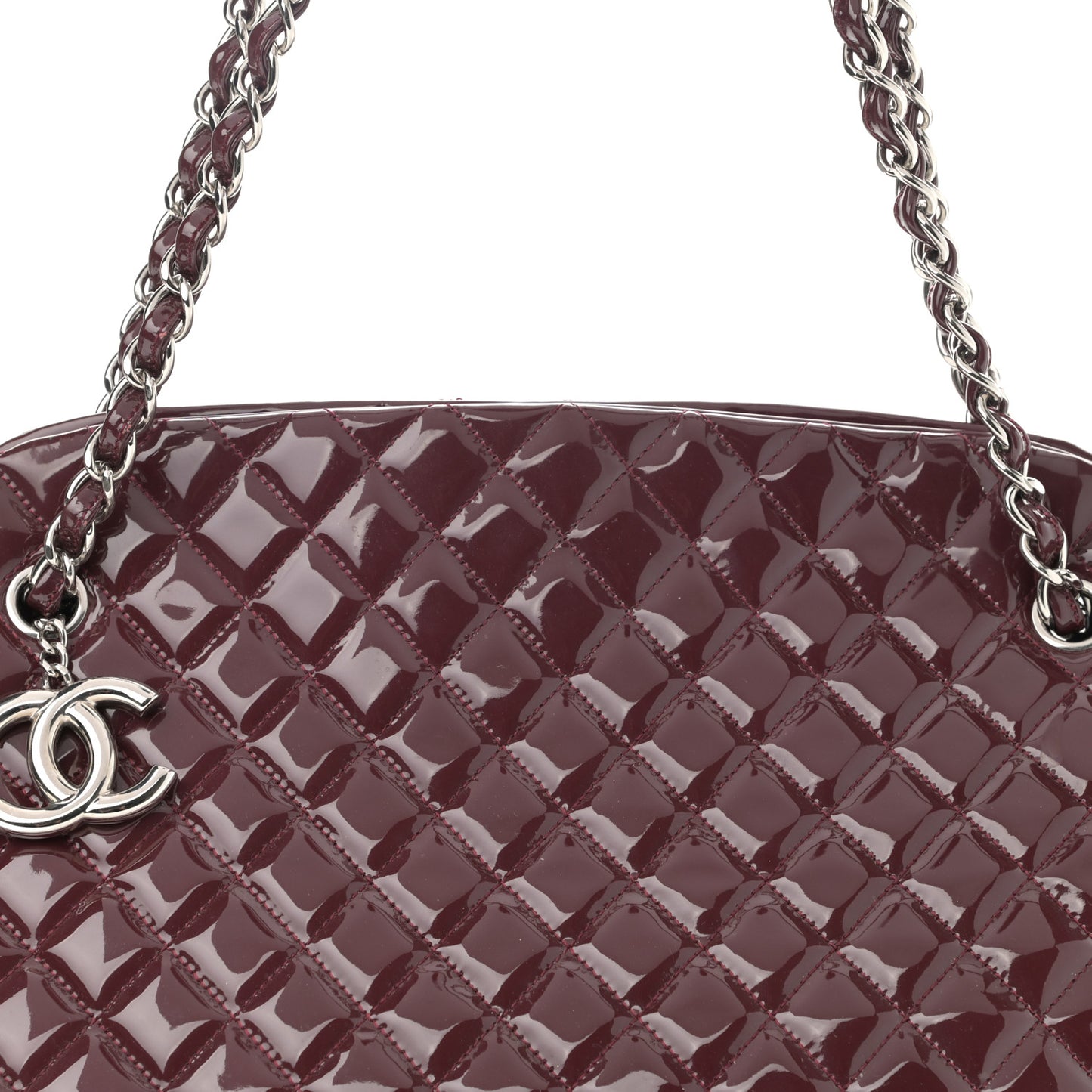 Patent Quilted Maxi Just Mademoiselle Bowling Bag Burgundy