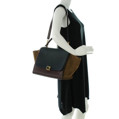 Celine Smooth Calfskin Suede Medium Tri-Color Trapeze Burgundy 2 of 10