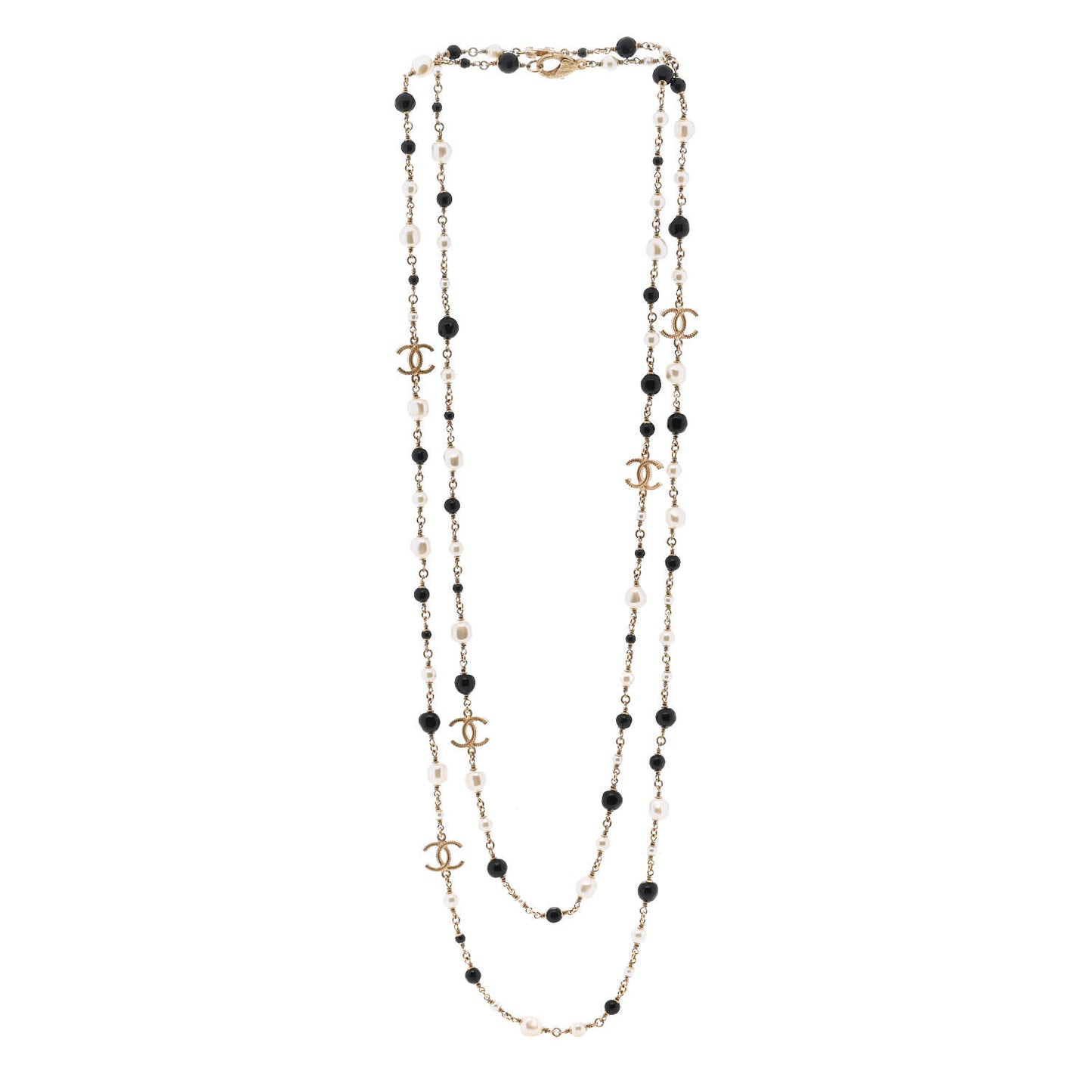 Pearl Bead CC Long Necklace Ruthenium Black