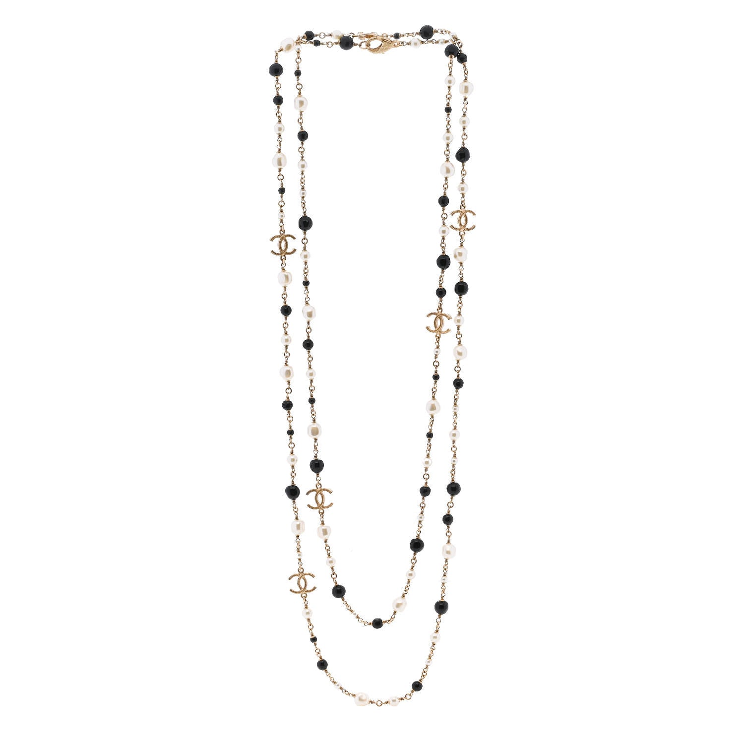 Chanel Pearl Bead CC Long Necklace Ruthenium Black 3 of 6