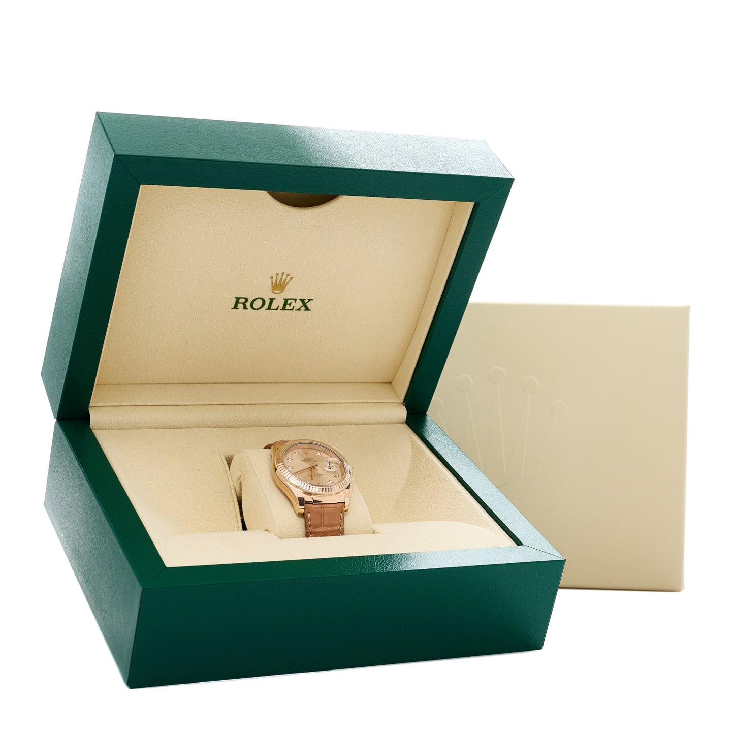 18K Everose Gold Alligator Diamond 36mm Oyster Perpetual Datejust Watch Pink 116135