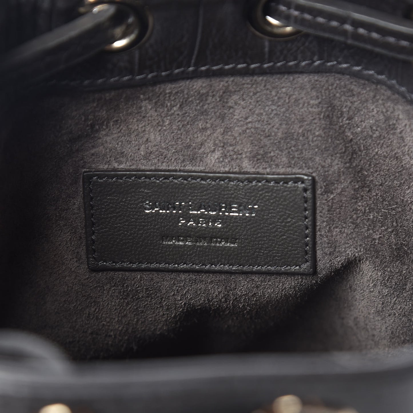 Calfskin Crocodile Embossed Small Emmanuelle Bucket Bag Coal