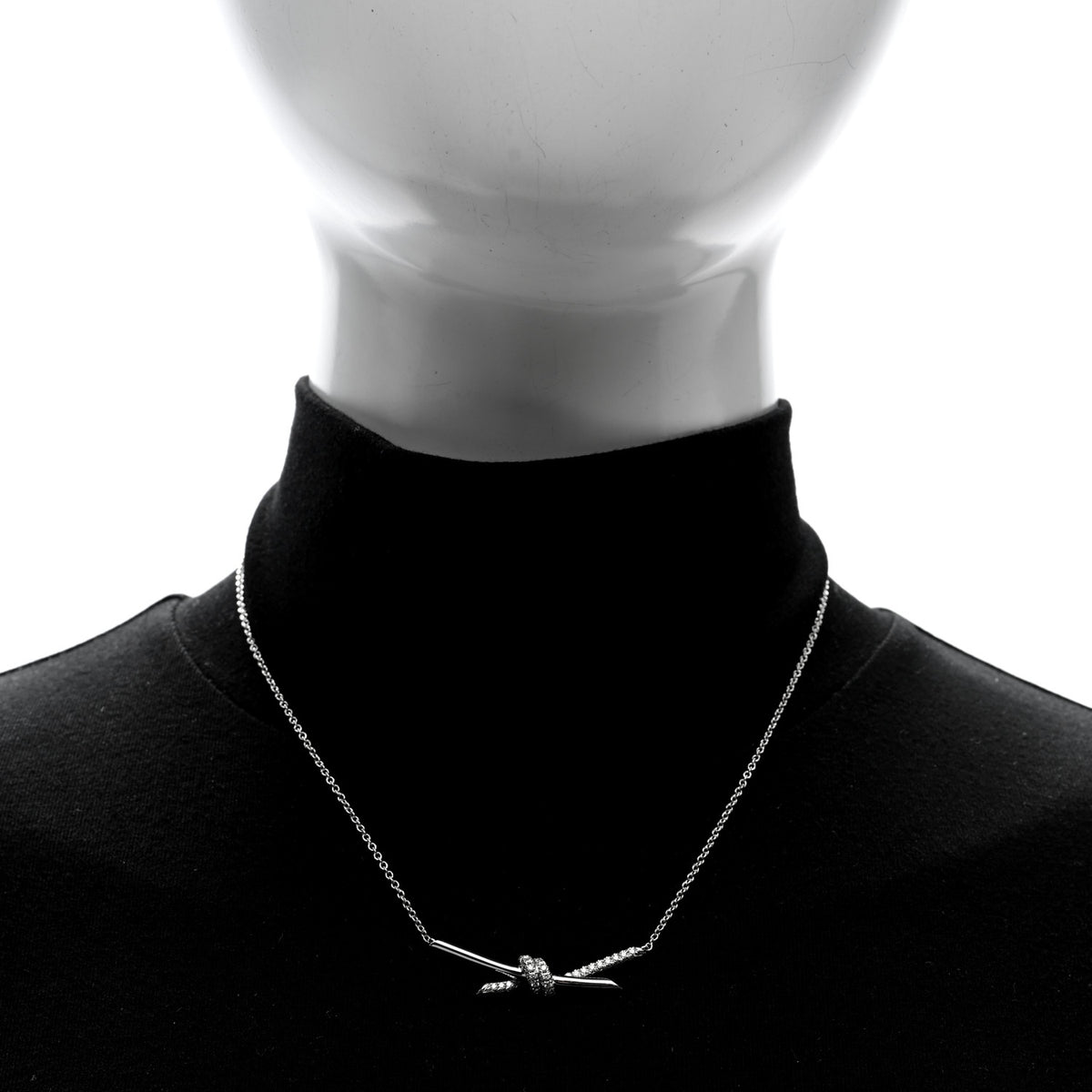 Tiffany 18K White Gold Diamond Knot Pave Necklace 2 of 5