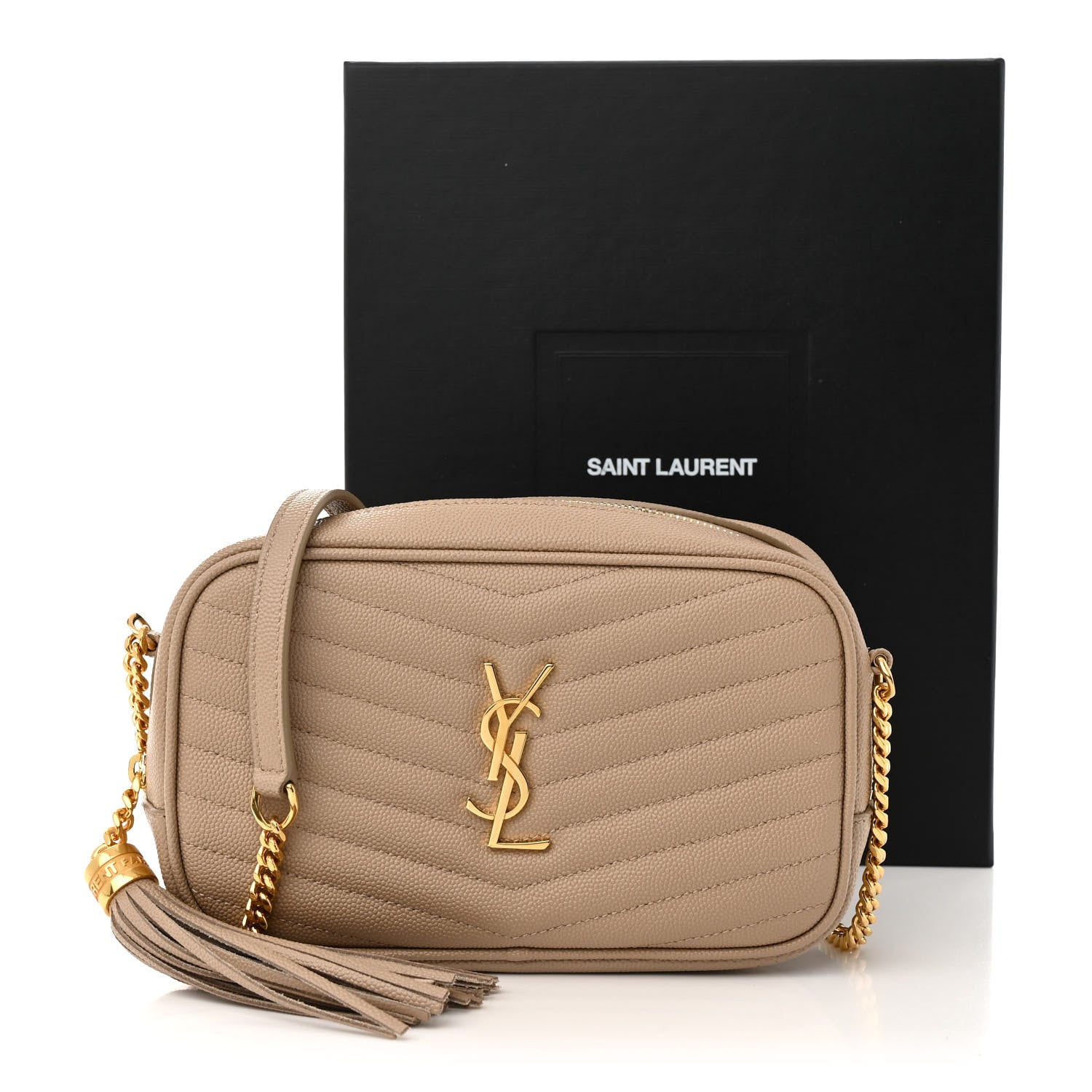 Saint Laurent Grain De Poudre Matelasse Monogram Mini Lou Camera Bag Dark Beige 13 of 13