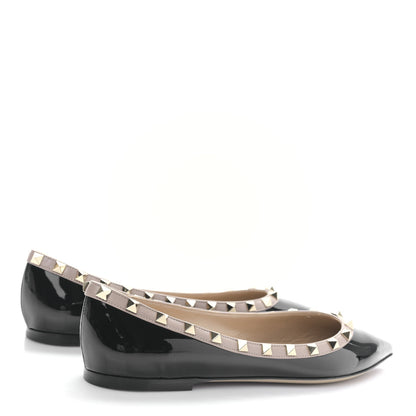 Valentino Garavani Patent Nappa Rockstud Ballerina Flats 38.5 Black Poudre 4 of 8
