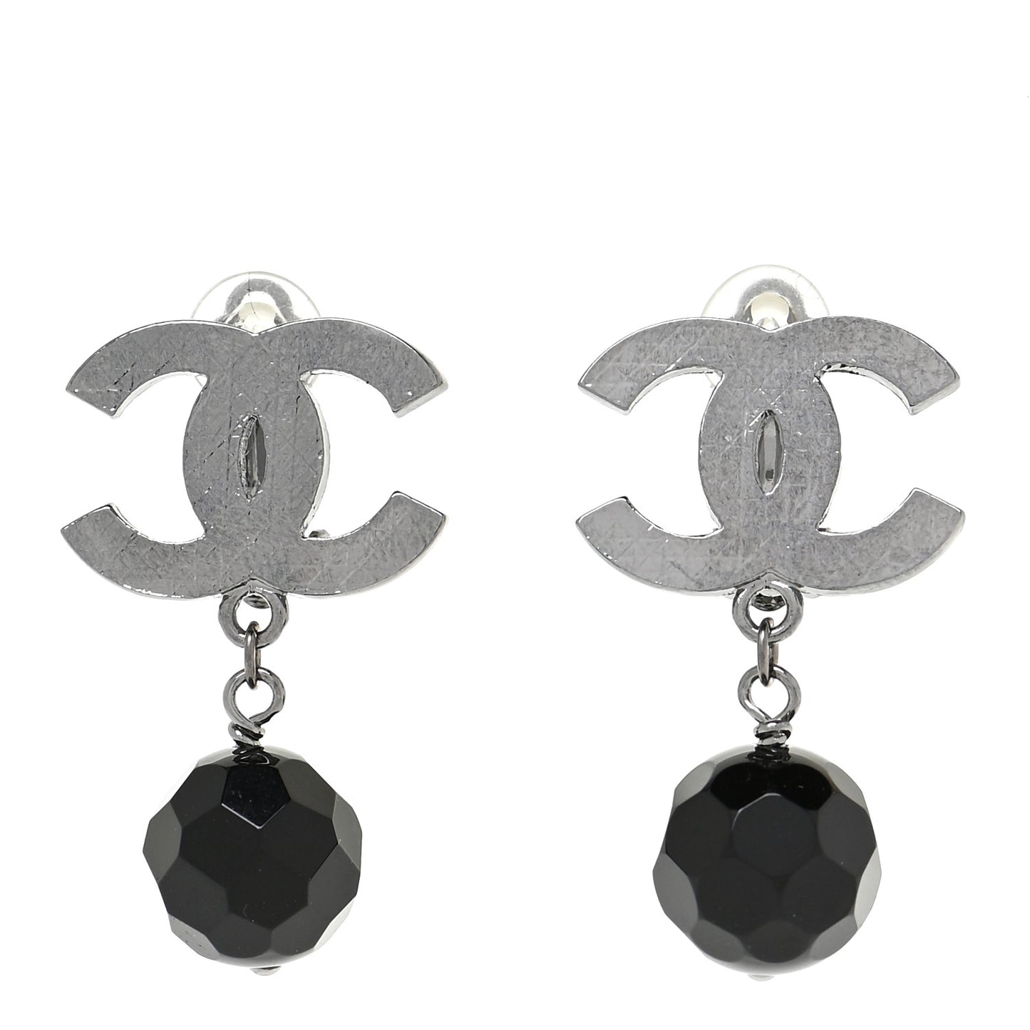 Ruthenium CC Bead Drop Clip On Earrings Black