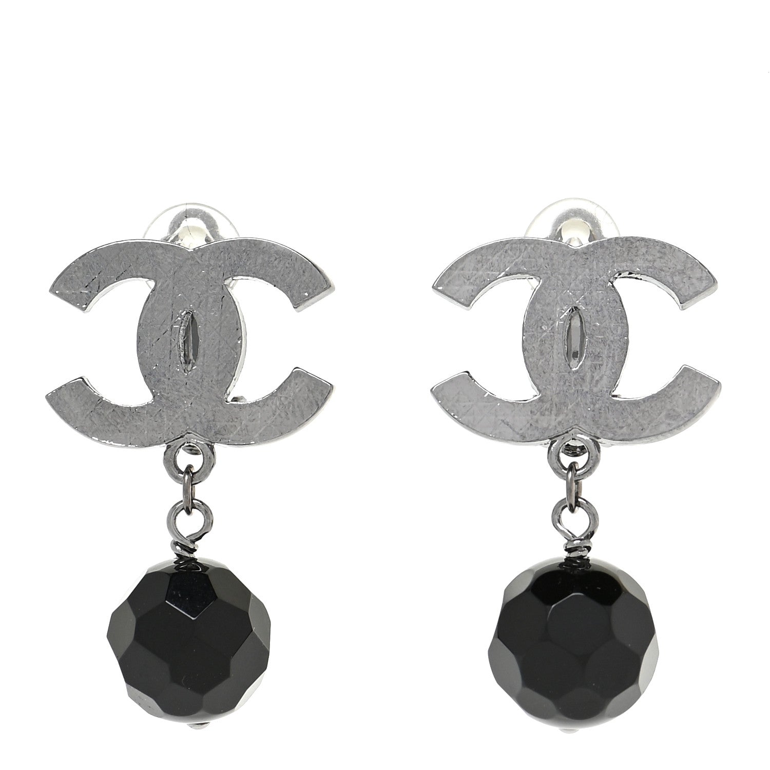 Chanel Ruthenium CC Bead Drop Clip On Earrings Black 1 of 6