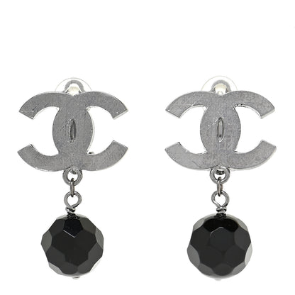 Chanel Ruthenium CC Bead Drop Clip On Earrings Black 1 of 6
