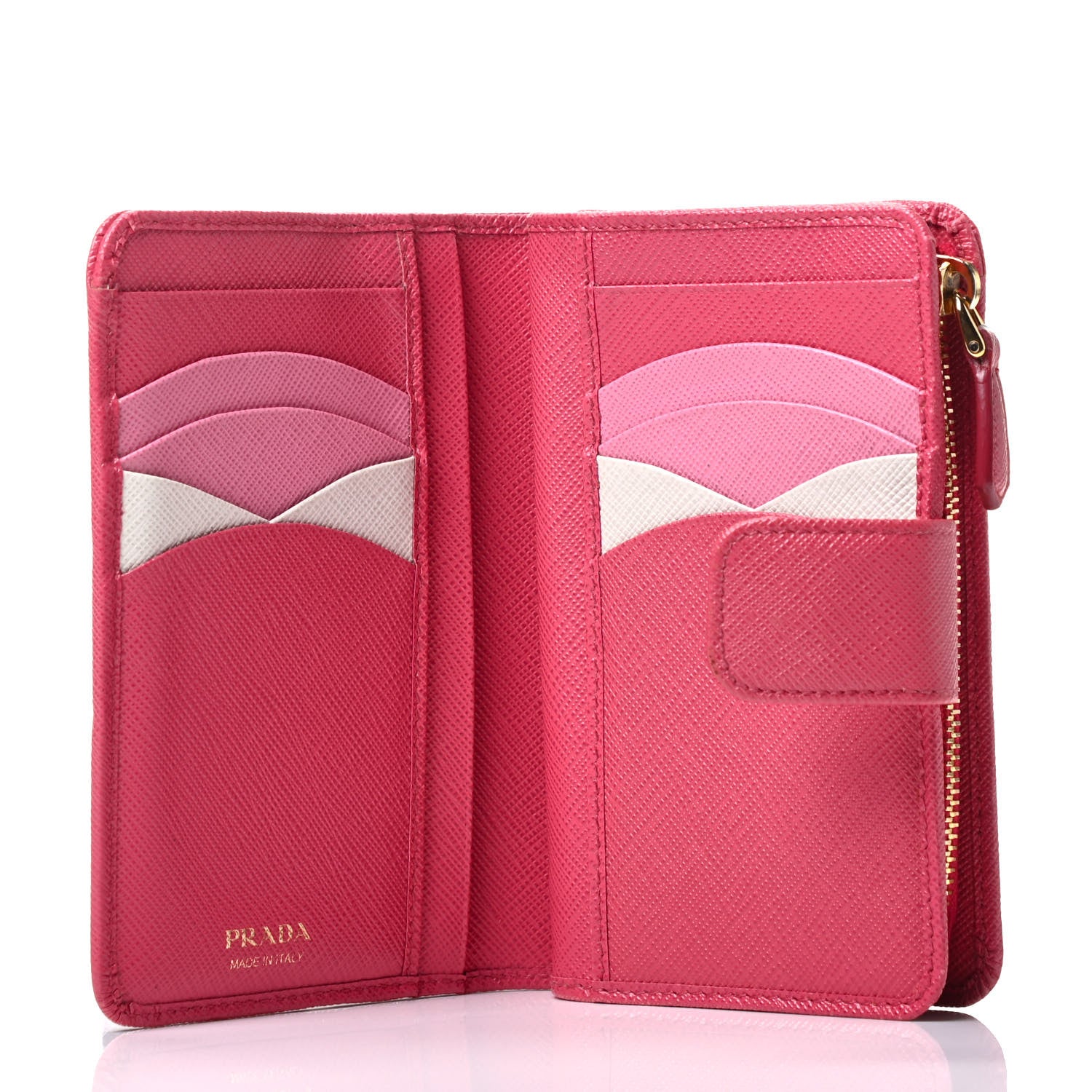 Prada Saffiano Metal Compact Wallet Peonia 5 of 9