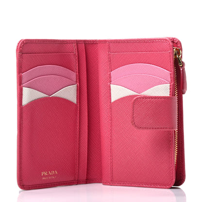 Prada Saffiano Metal Compact Wallet Peonia 5 of 9