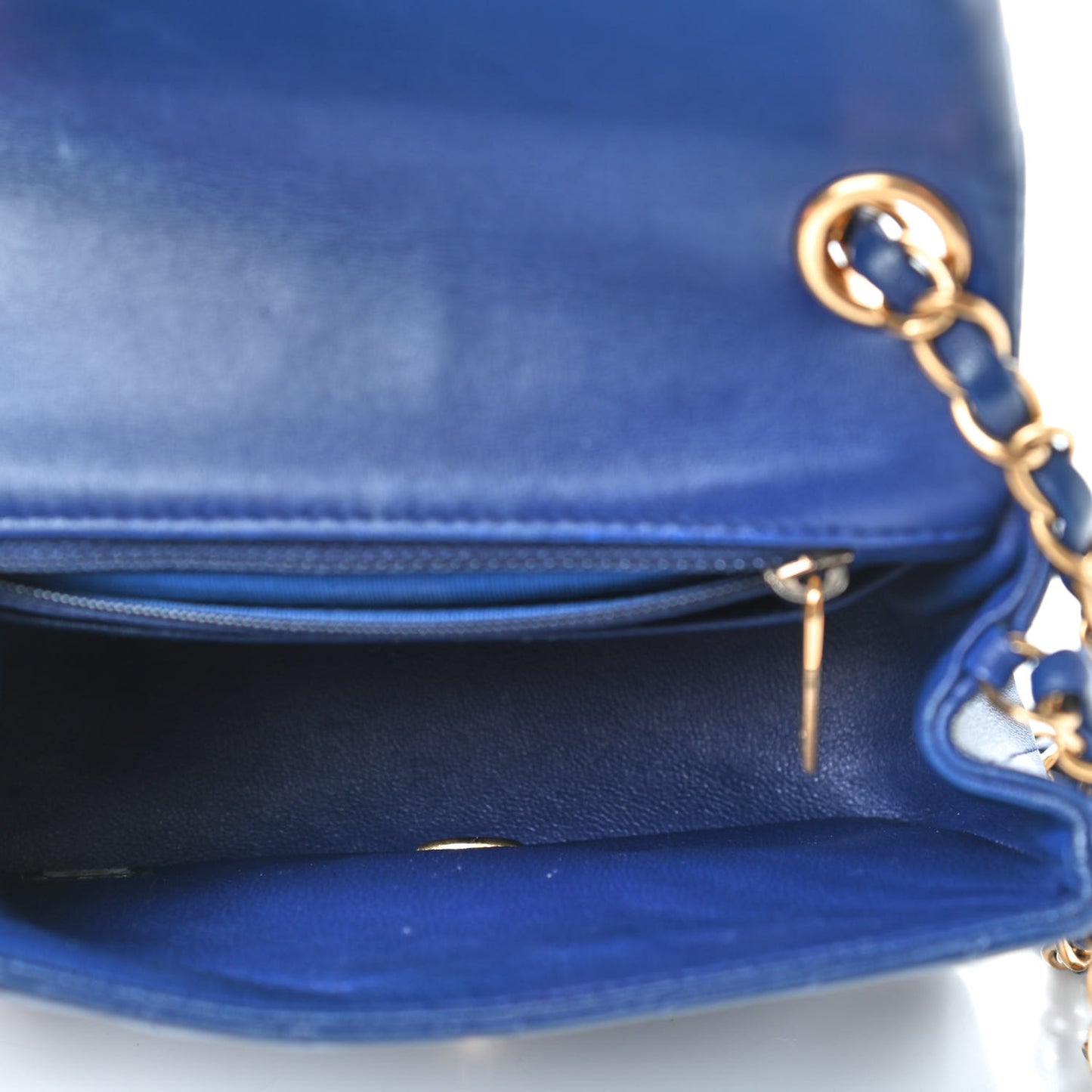 Lambskin Chevron Quilted Mini Square Flap Blue