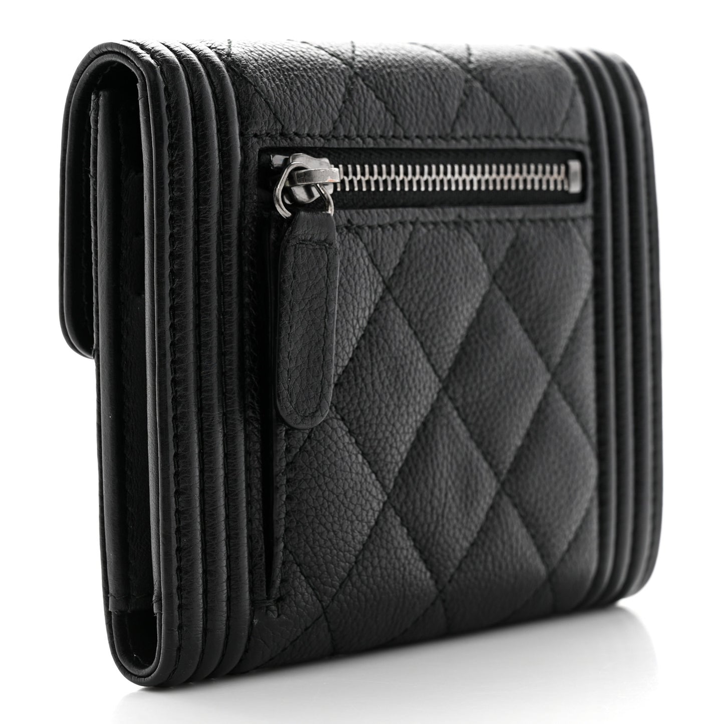 Caviar Quilted Compact Boy Wallet Black