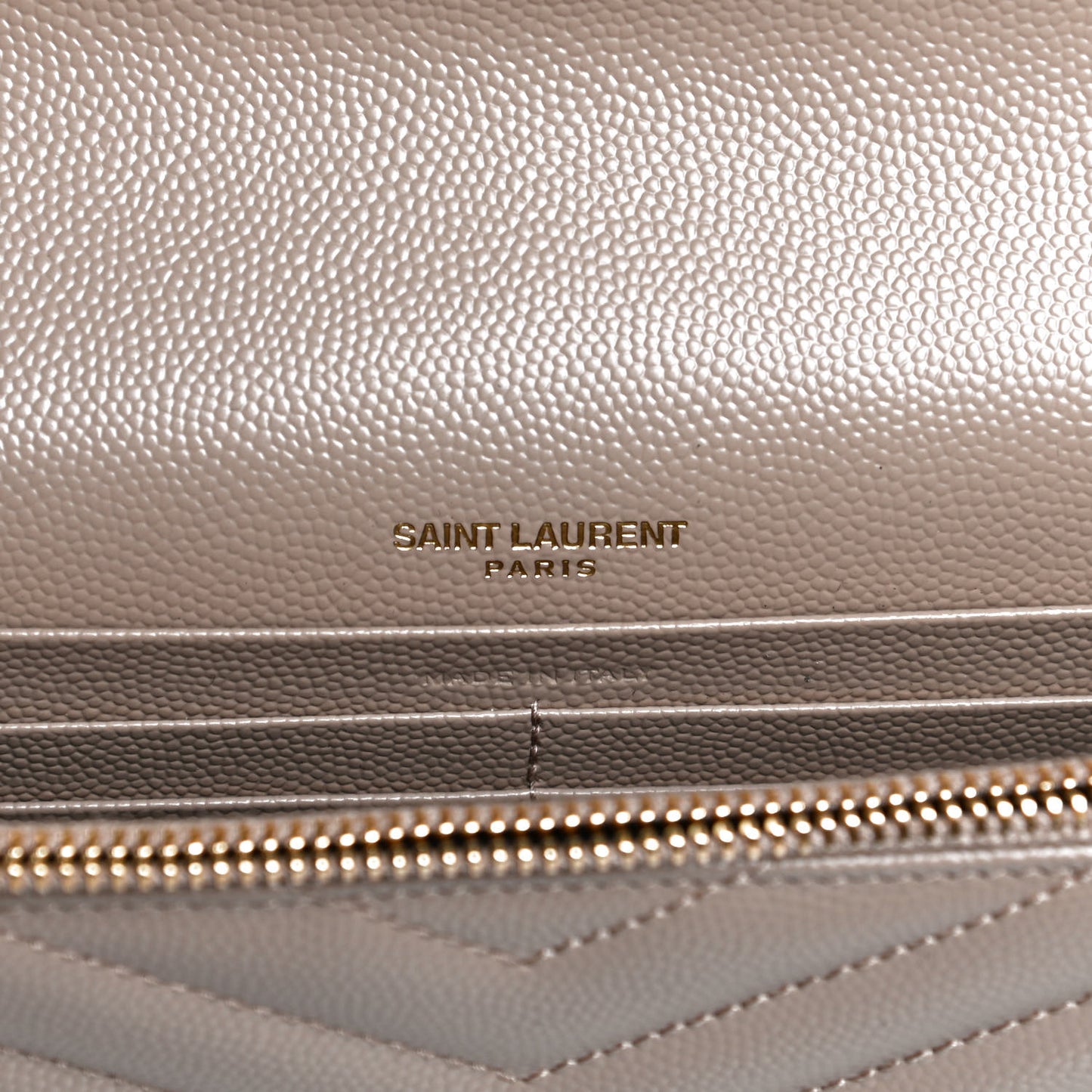 Grain De Poudre Matelasse Chevron Monogram Envelope Chain Wallet Taupe