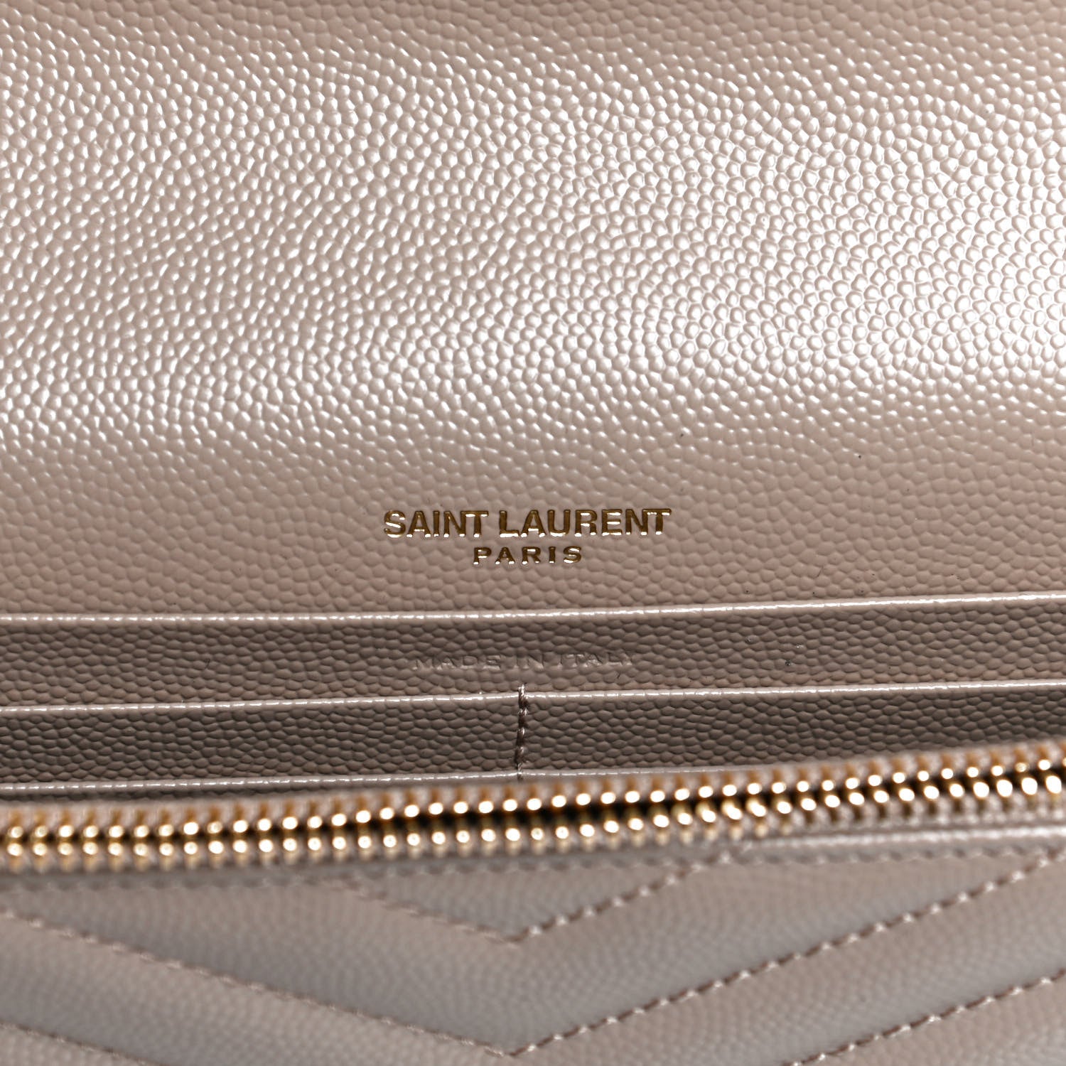 Saint Laurent Grain De Poudre Matelasse Chevron Monogram Envelope Chain Wallet Taupe 6 of 10