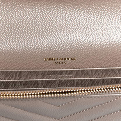 Saint Laurent Grain De Poudre Matelasse Chevron Monogram Envelope Chain Wallet Taupe 6 of 10