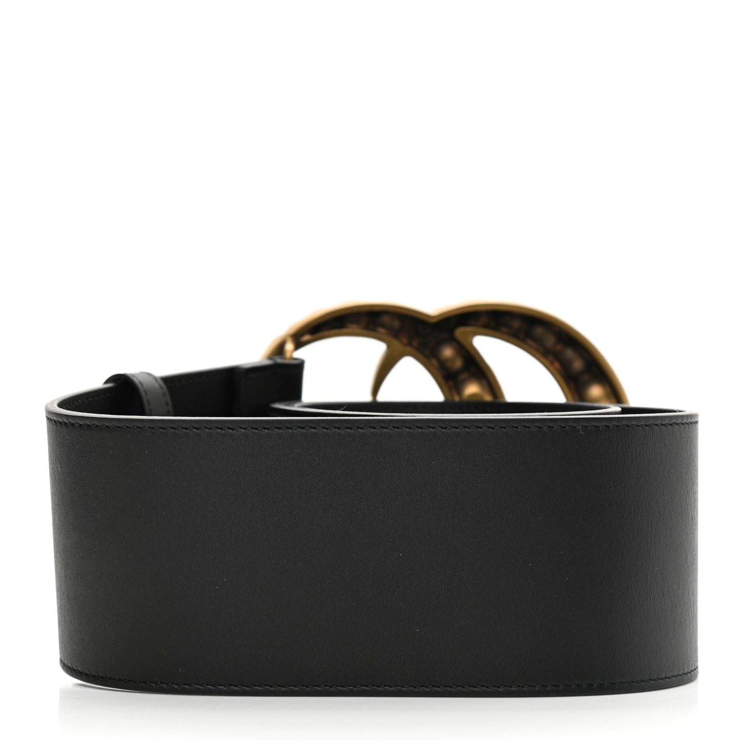 Moon Calfskin Pearl Double G 70mm Belt 85 34 Black Cream