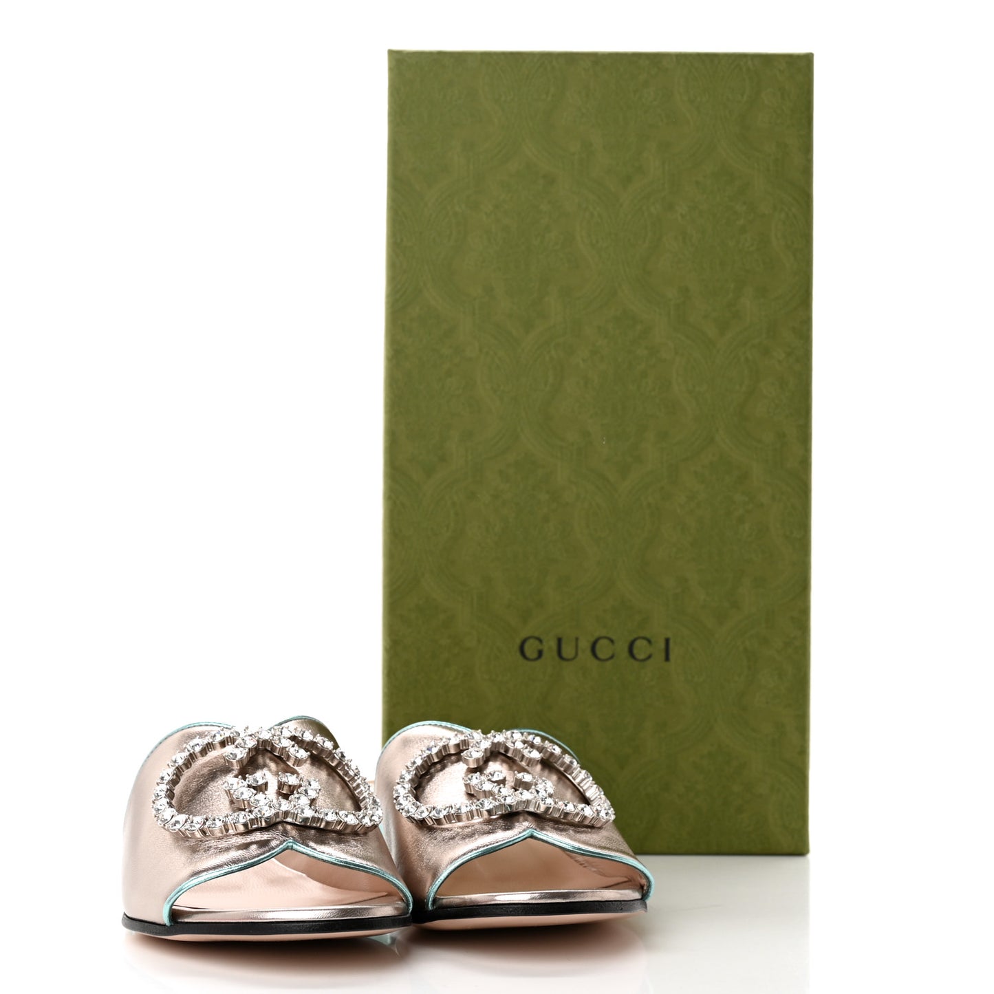 Metallic Nappa Crystal Interlocking G Slide Sandals 35.5 Glacial Shabby