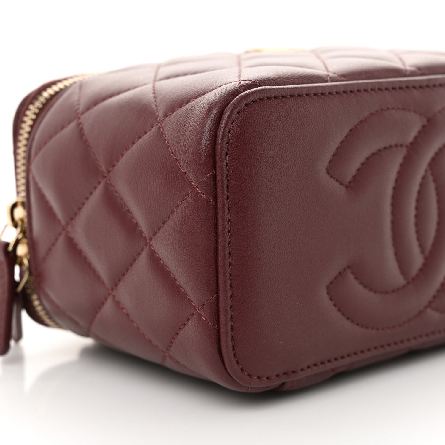 Chanel Lambskin Quilted Metal Small Top Handle Vanity Case With Chain Burgundy 9 of 11