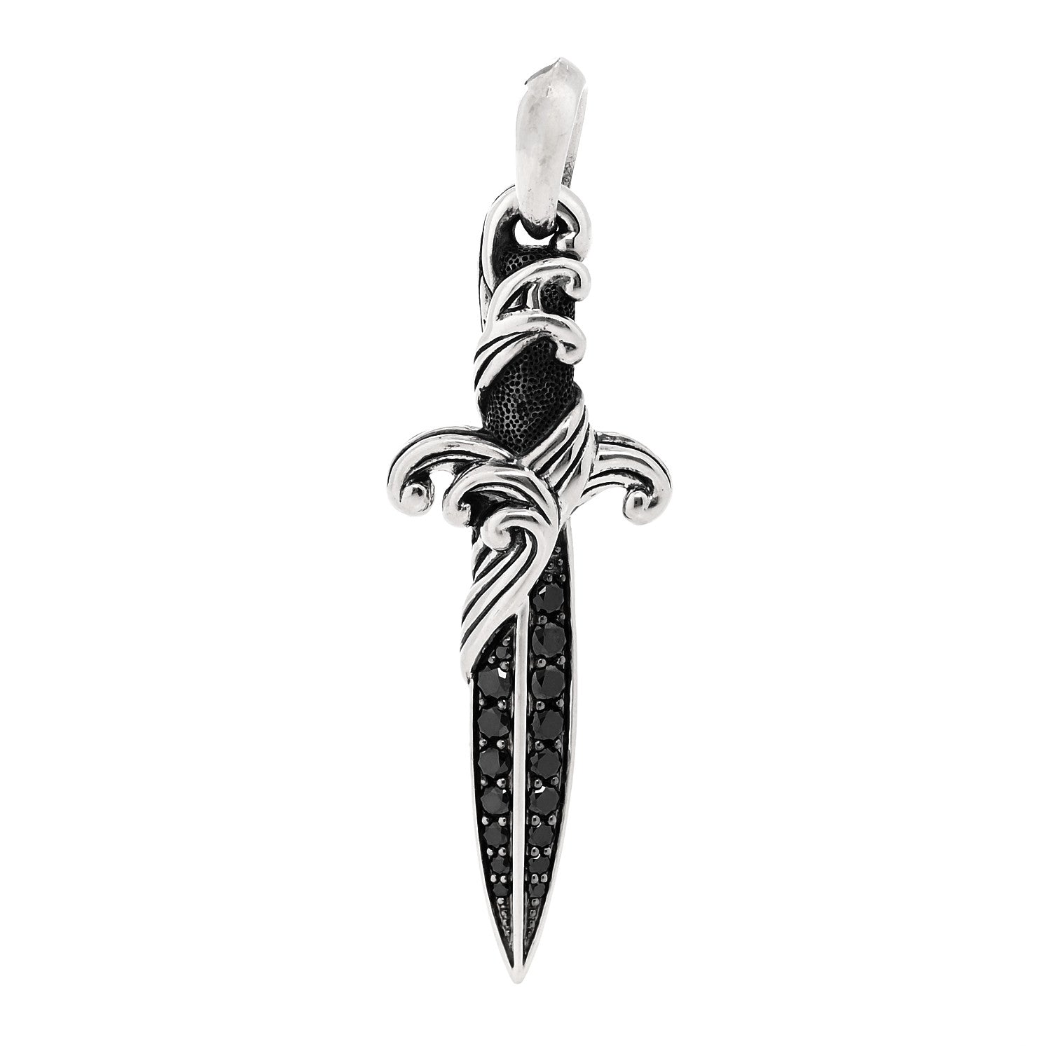 David Yurman Sterling Silver Black Diamond Waves Dagger Amulet Pendant 1 of 4