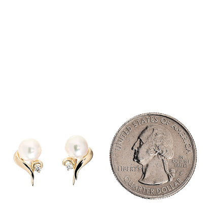 Mikimoto 14K Yellow Gold Diamond Akoya Pearl 6.5mm Screw Back Earrings 2 of 4