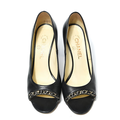Chanel Lambskin Peep Toe CC Pumps 38 Black 18 of 19