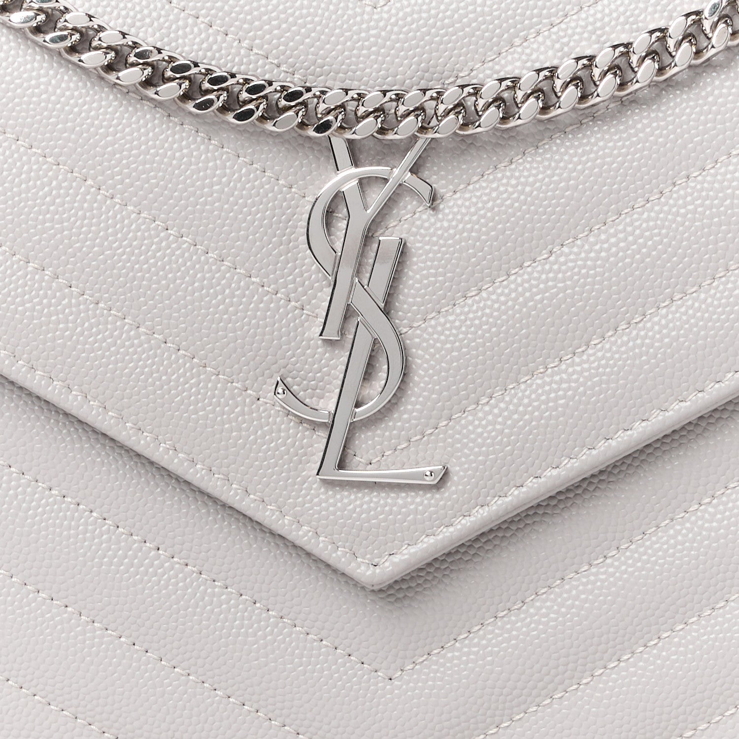 Saint Laurent Grain De Poudre Matelasse Chevron Monogram Chain Wallet Granite 9 of 13